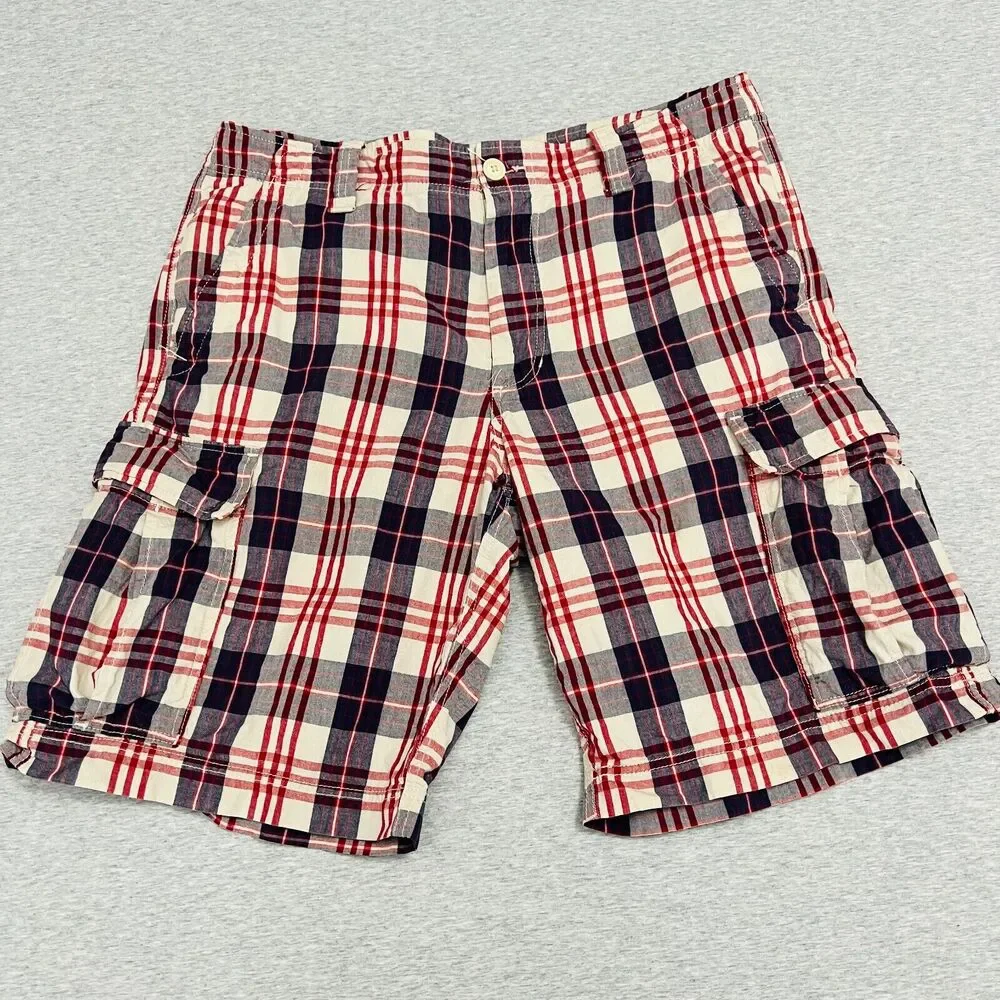 Vintage Polo Jeans‎ Co Ralph Lauren Cargo Shorts Mens 36 Plaid Preppy Summer